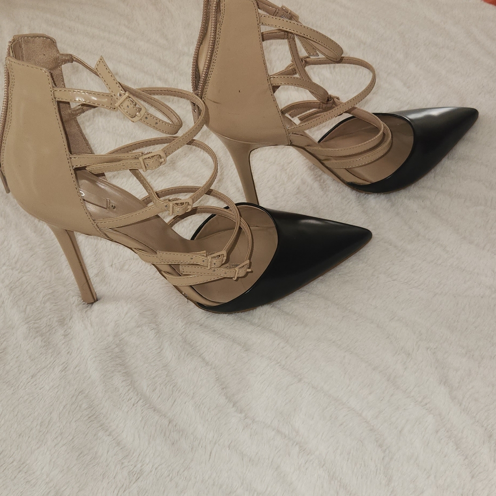 Aldo Beige and Black Strappy Heels